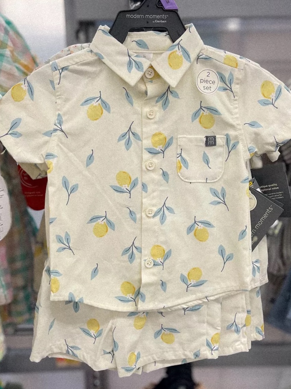 Modern Moments Cream & Yellow Lemon Print Short Sleeve Shirt Set - 2 Piece